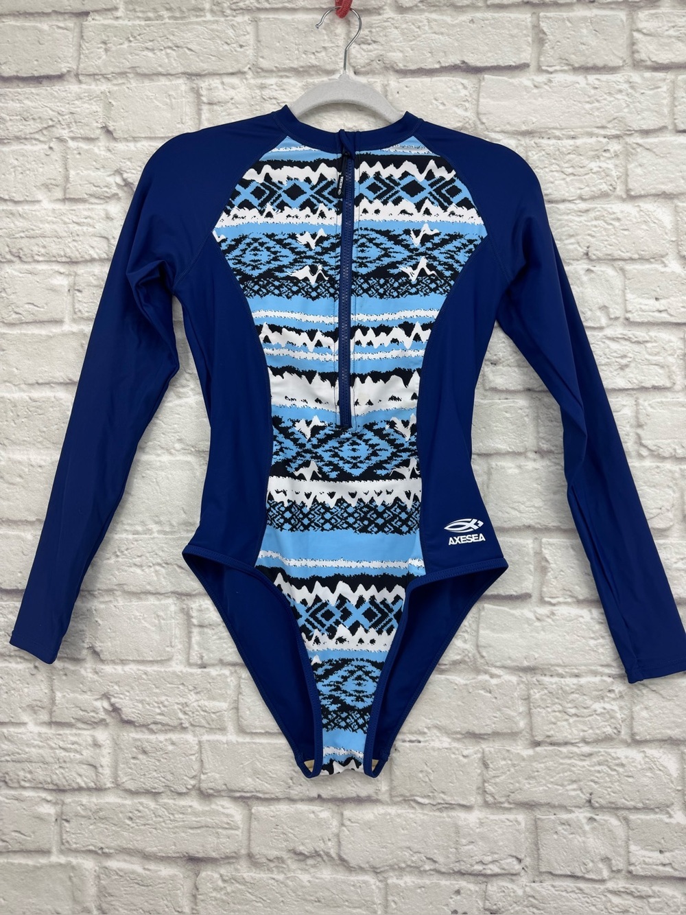 AXESEA Long Sleeve Rash Guard One Piece Swimsuit Size 8 Blue UPF 50+ Surf Beach